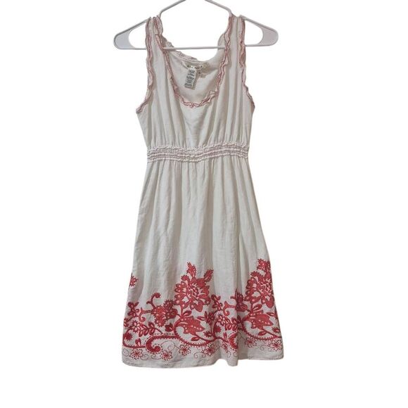 Max Studio Women's White Cotton Knit w Red Embroidery Sleeveless Lined Dress EUC - Picture 2 of 13